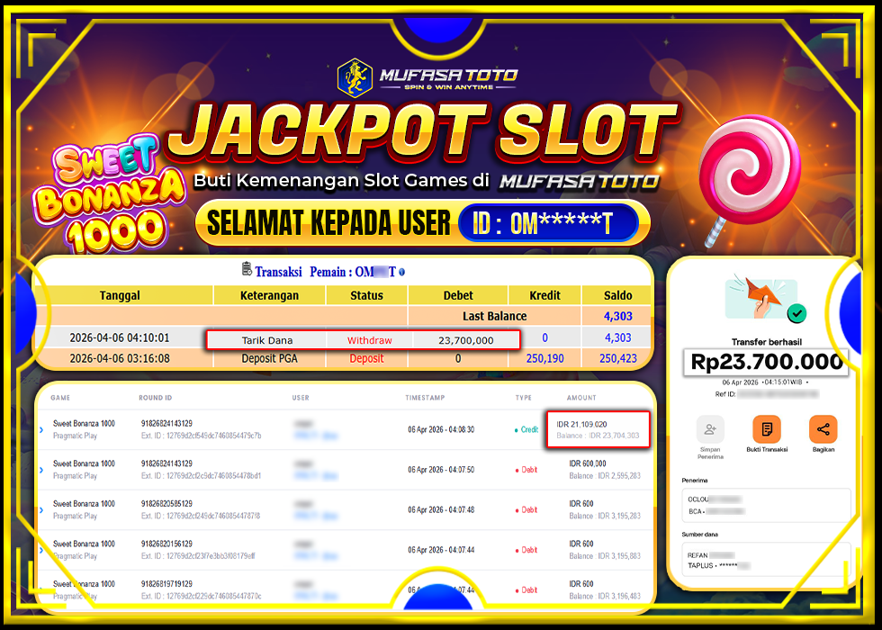 MUFASATOTO JACKPOT PRAGMATIC PLAY Rp 23.700.000 | LUNAS